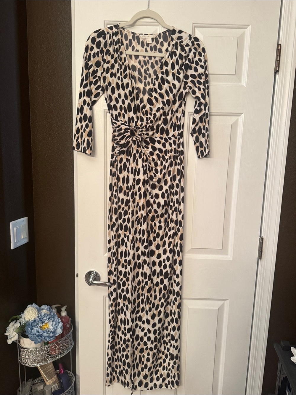 Boston Proper NWOT Leopard Print Long Sleeve Maxi Dress in Cream and Black